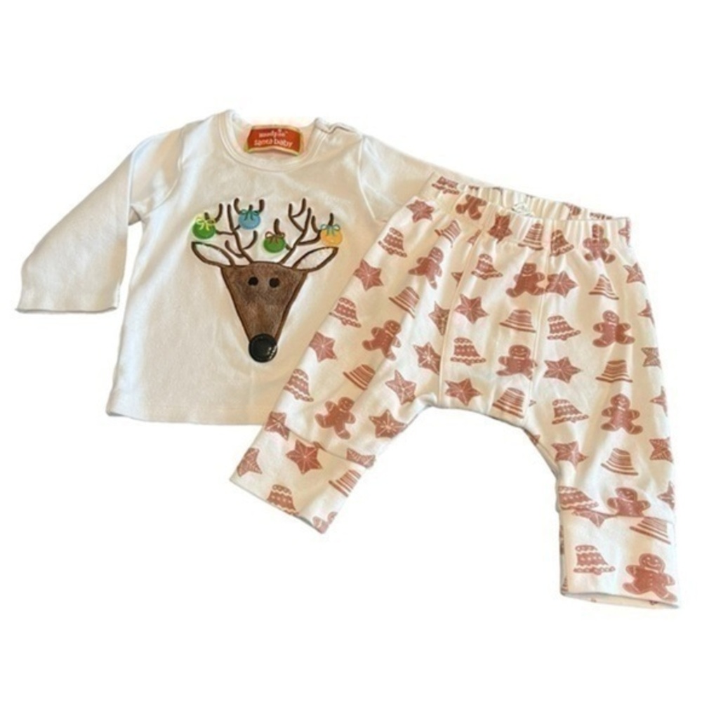 Kate Quinn & Mudpie Christmas Theme Gingerbread panda pants Reindeer 3-6 months